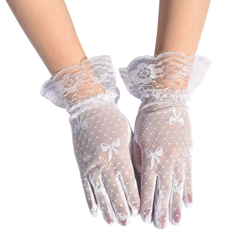Sexy Dress Party Lace Glove Summer Sunscreen Mittens Women Mesh Bow Lace Gloves Paragraph Wedding Bride Gloves Full Finger Girls