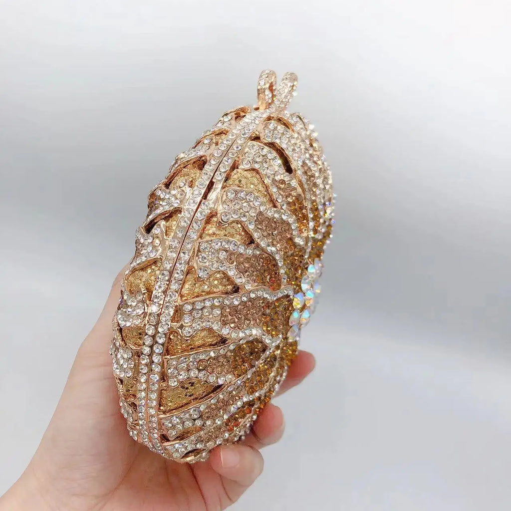 Wedding Bridal Party Purse White/Brown Diamond Minaudiere Luxury Rhinestone