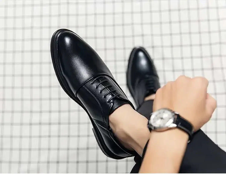 Business Formal Leather Shoes Men's Casual with Suit Low Top Solid Wedding Shoes Color Fashion Oxford Shoes Pointed Office
