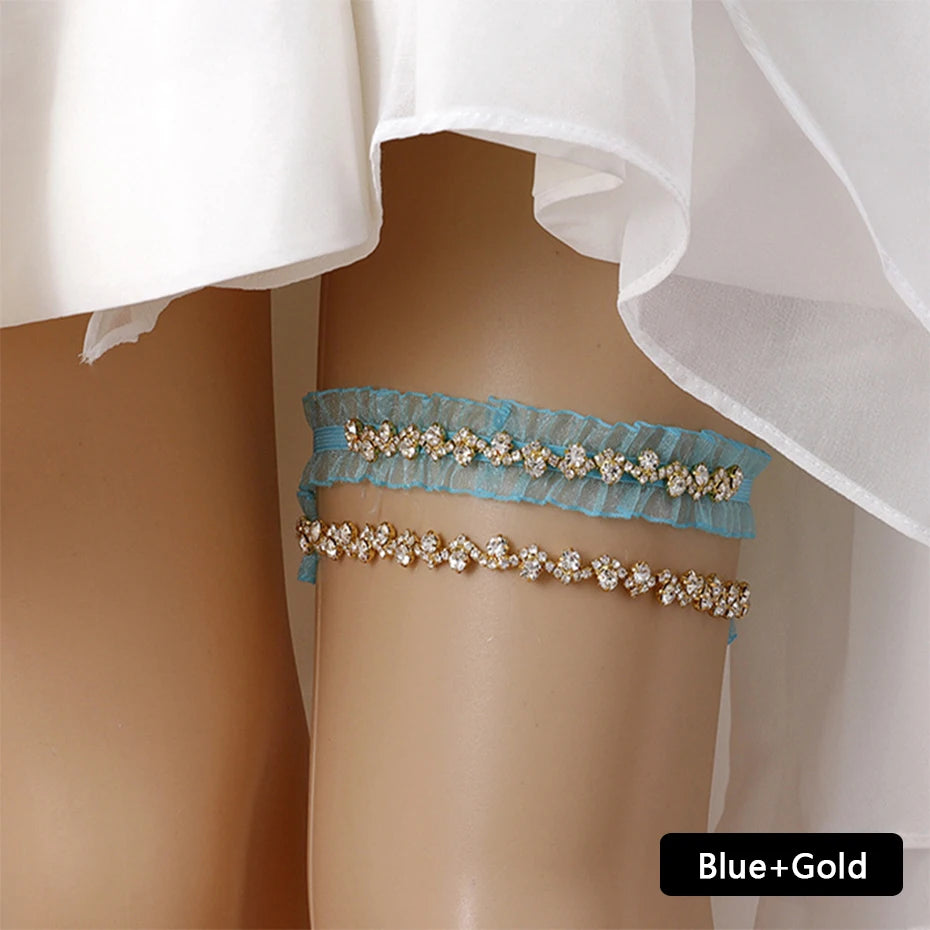 Efily Rhinestone Wedding Garter Jewelry Silver Color Crystal Bridal Lace Garter Suspenders for Party Dresses Bridesmaid Gift