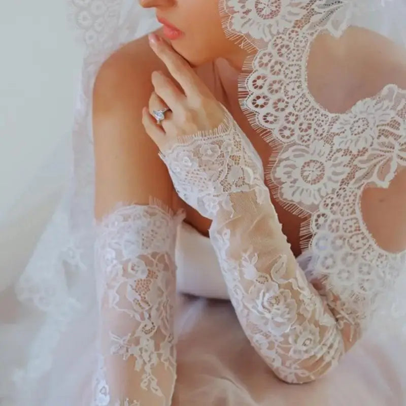 Long Sheer Bridal Gloves Elegant Lace Flower Fingerless Arm Sleeves for Weddings