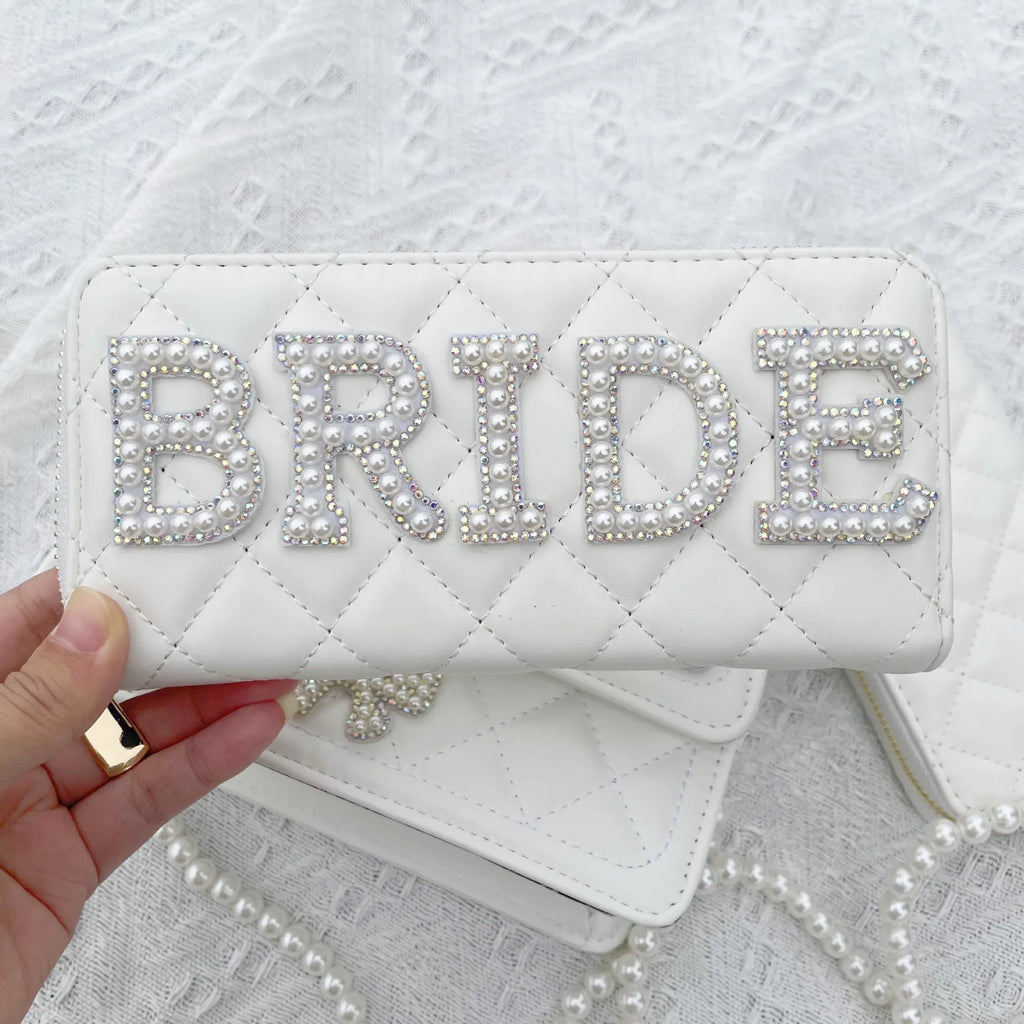 Luxury Bride Clutch Purse Boho Women Wallet  PU Wallet White Coin Purse Letter Wallet Creative Bridesmaid Storage Bag Gift