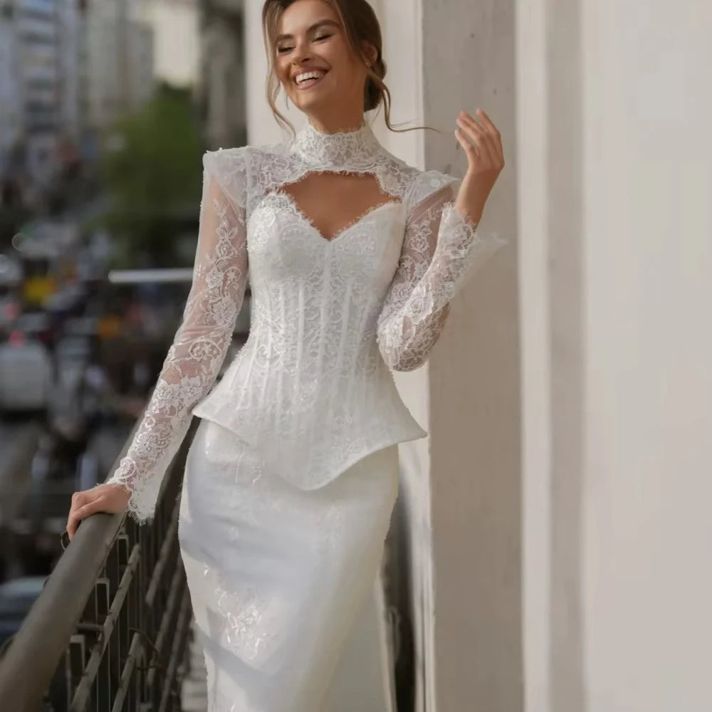 Customized Stunning Shinny Lace Wedding Dress Structured Corset Mermaid Bridal Gown New Dreamy Floor-length Bridal Gown