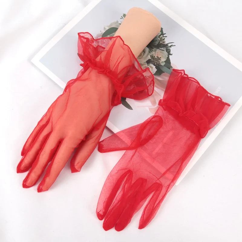 Short Ruffle Tulle Bridal Gloves