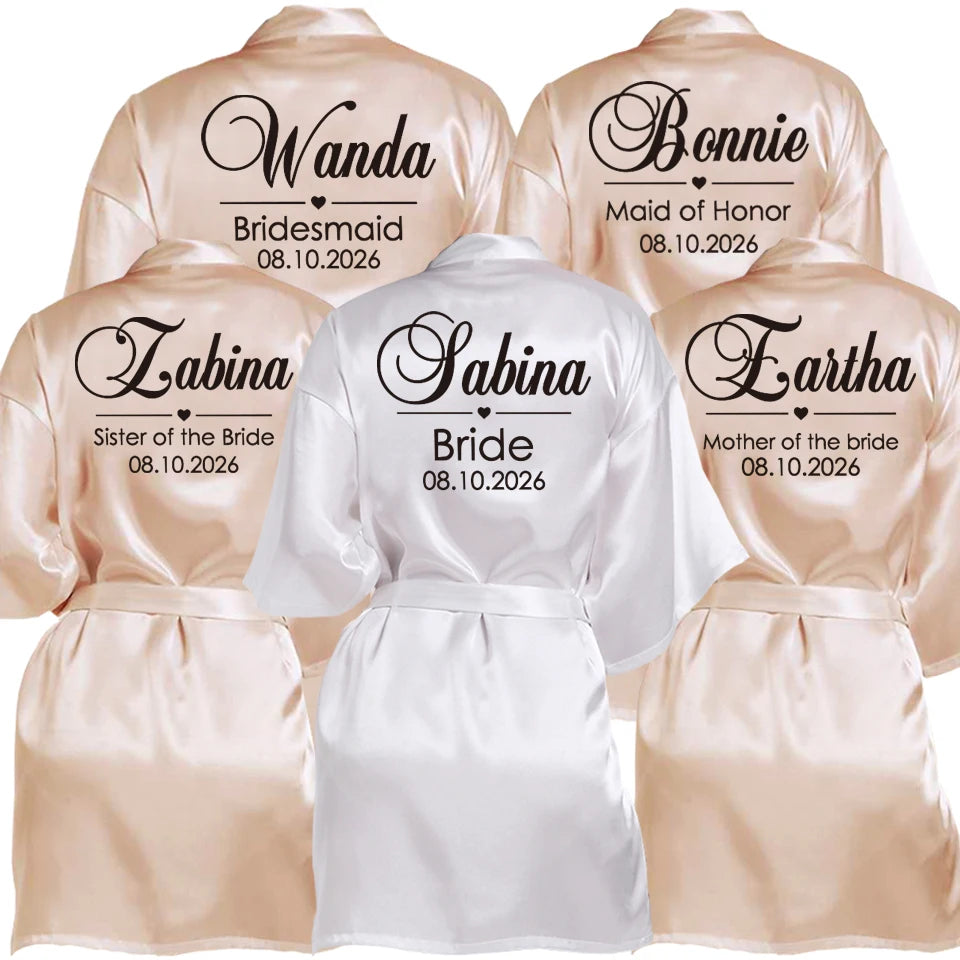 Customized Name Date Wedding Bathrobe Faux Silk Bridal Robe Bride Bridesmaid Wedding Robes Woman Bachelorette Hen Party