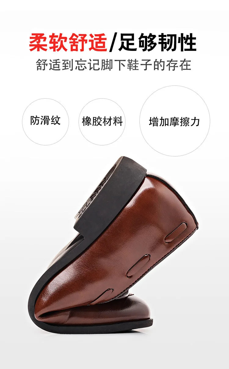2026 New Large Size Men's Leather Shoes Business Formal Casual Wedding Knot Shoes round Toe Flat Heel Rubber Outsole