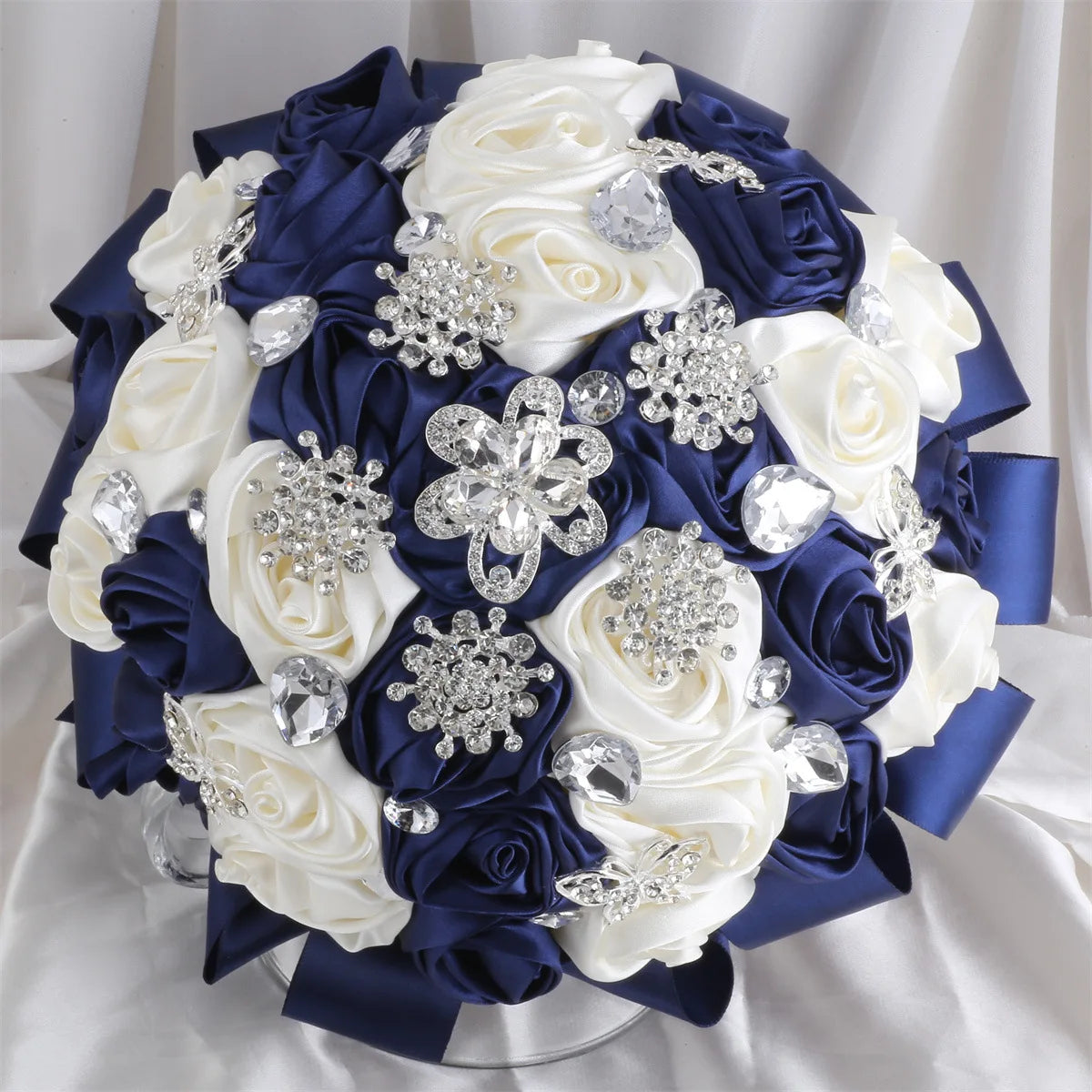 Navy Champagne Wedding Bouquet Flowers