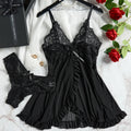 Summer Sexy Lingerie Dress Women Lace See Through Nightdress Sleepwear Solid Slim Soft V Neck Full Slip Sleepwear & Dresses