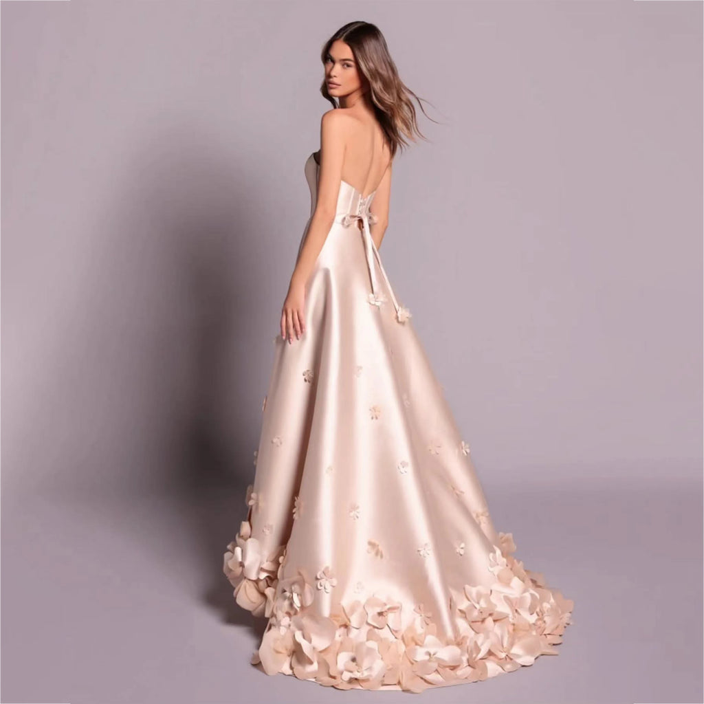 Blush Satin Evening Dresses with 3D Floral Appliques Hem  Party Dresses Sleeveless Prom Dresses فساتين السهرة 2026 Customized