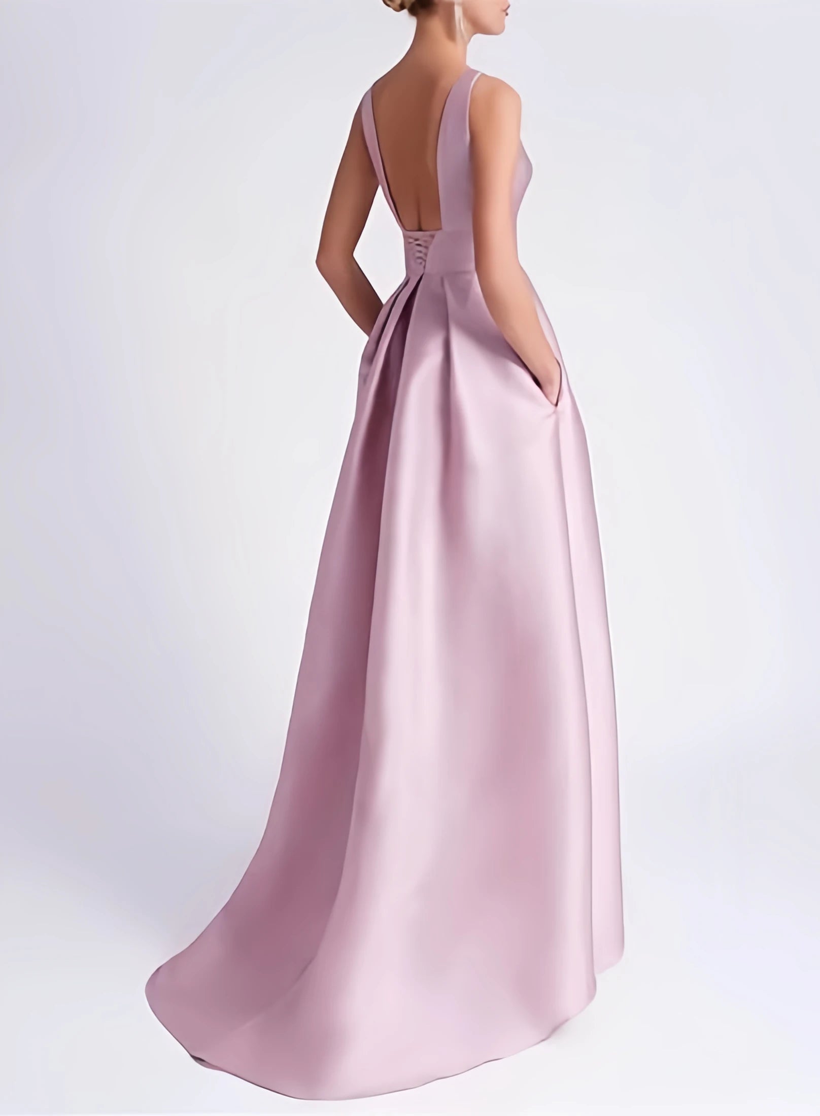 Satin Hi-Low Mother of The Bride Dresses Crew Neck Formal Dress A Line Elegance Wedding Guest Dress with Pockets