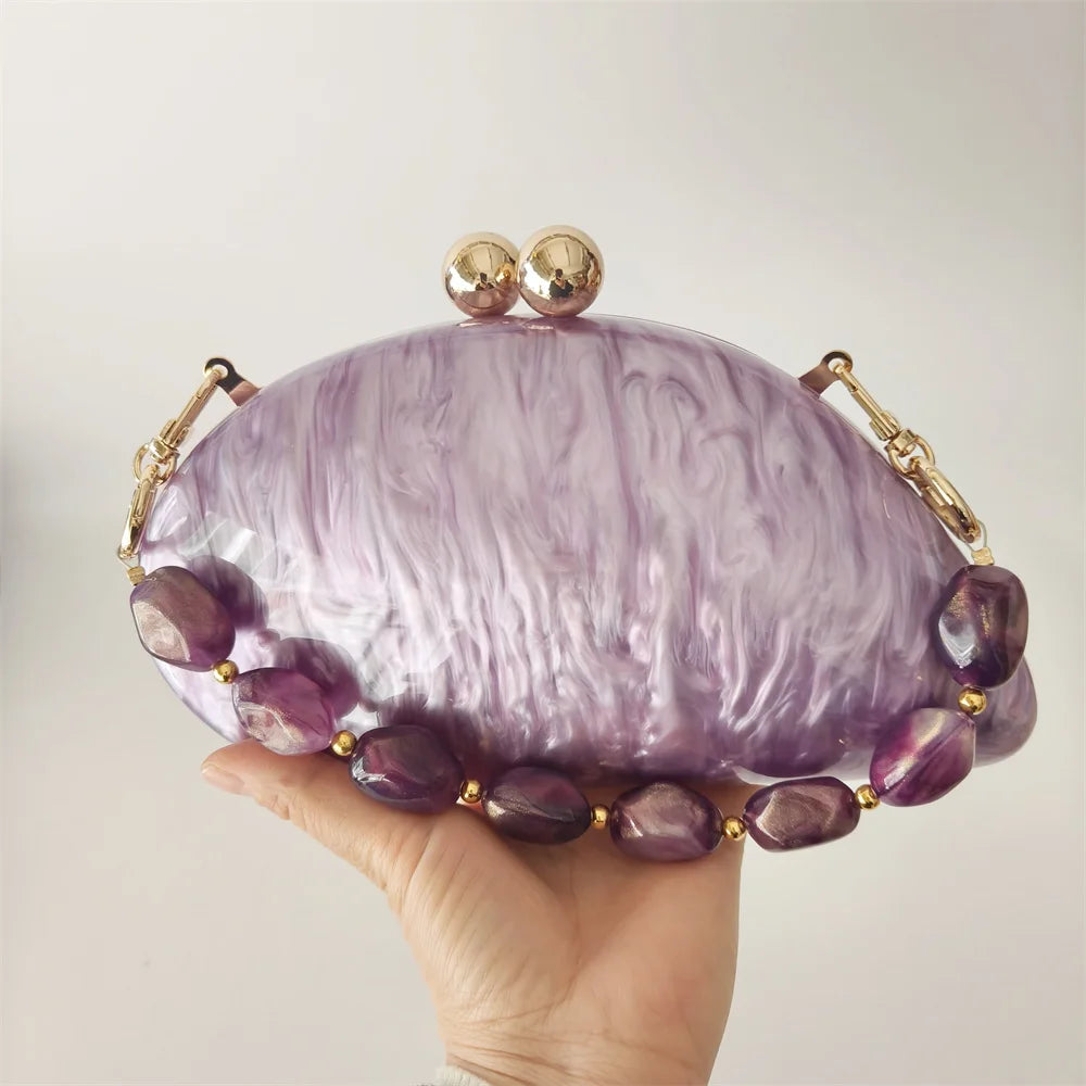 Oval Shell Acrylic Crossbody Clutch