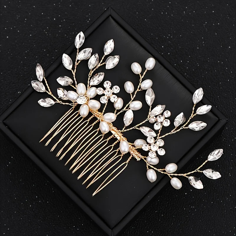 Handmade Pearl Leaf Hair Comb Fashion Alloy And Rhinestone Hairpin Bridal Wedding Hair Accessories Jewelry Hair Comb