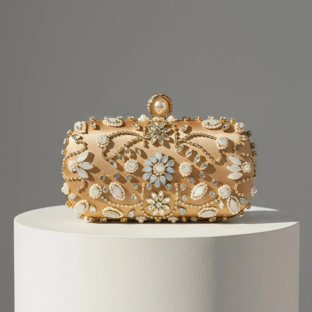 Pearl Beaded Diamond Evening Clutch