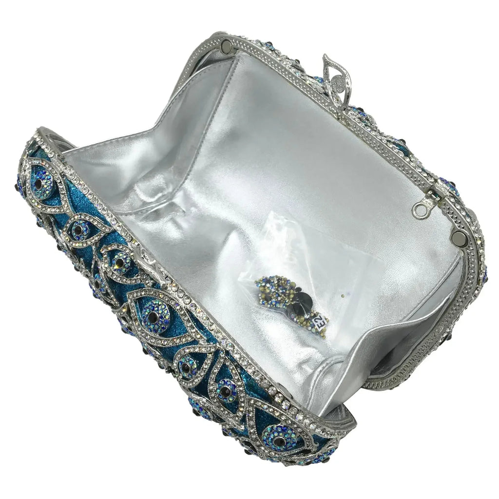 Boutique De FGG (in stock) Evil Eye Women Crystal Clutch Evening Minaudiere Bags Party Dinner Rhinestone Handbags Bridal Purse