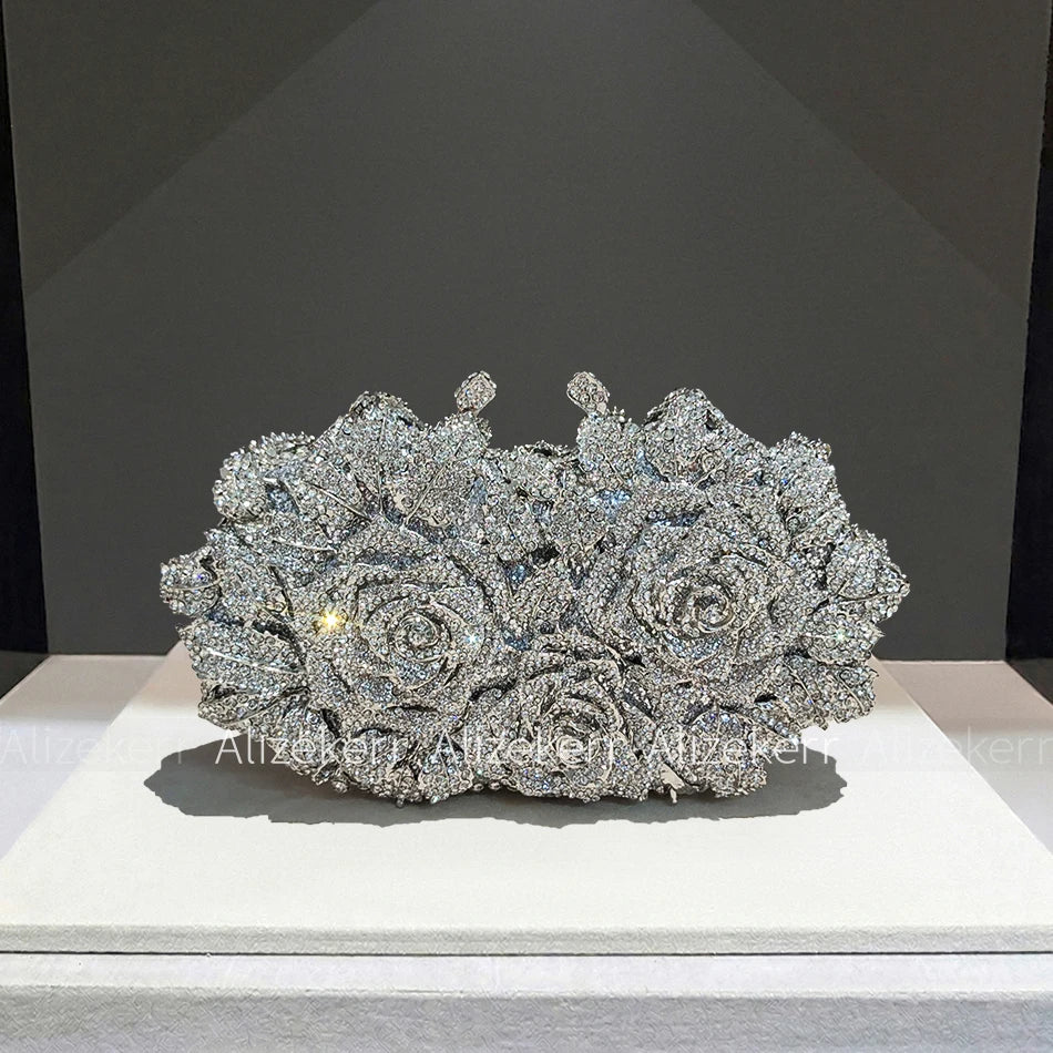 Rose Crystal Flower Evening Clutch