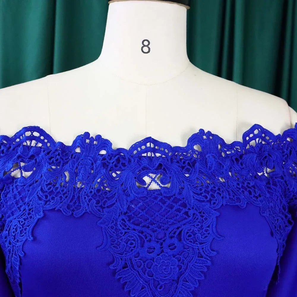 Off-Shoulder Lantern Sleeve Lace Sheath Dress