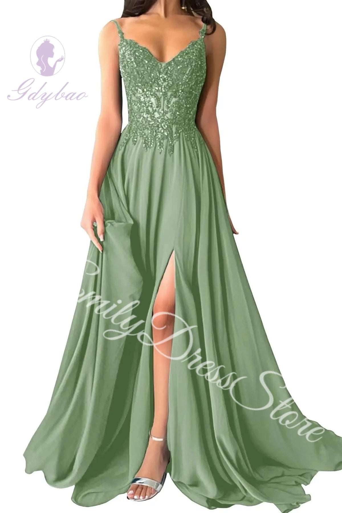 Green Chiffon Evening Dress Women Elegant Applique Suspenders Deep V-neck Backless Bridal Formal Long Ball Gowns Pageant Dress