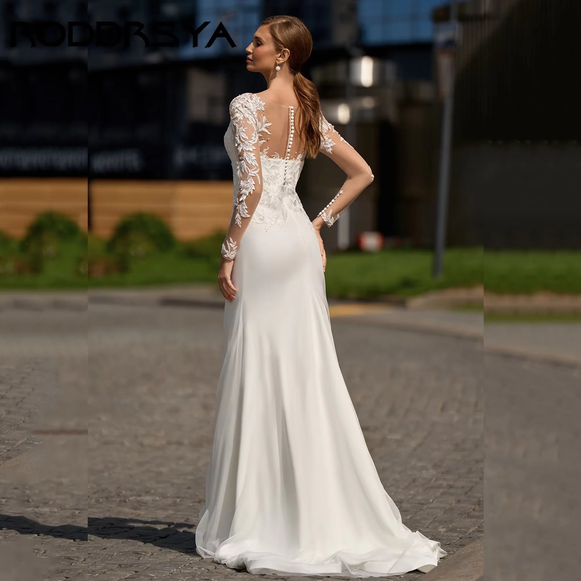 RODDRSYA Mermaid Classic Bride Dress Long sleeves Chiffon Appliques Wedding Gowns Elegant Back Button robe de mariée Customized