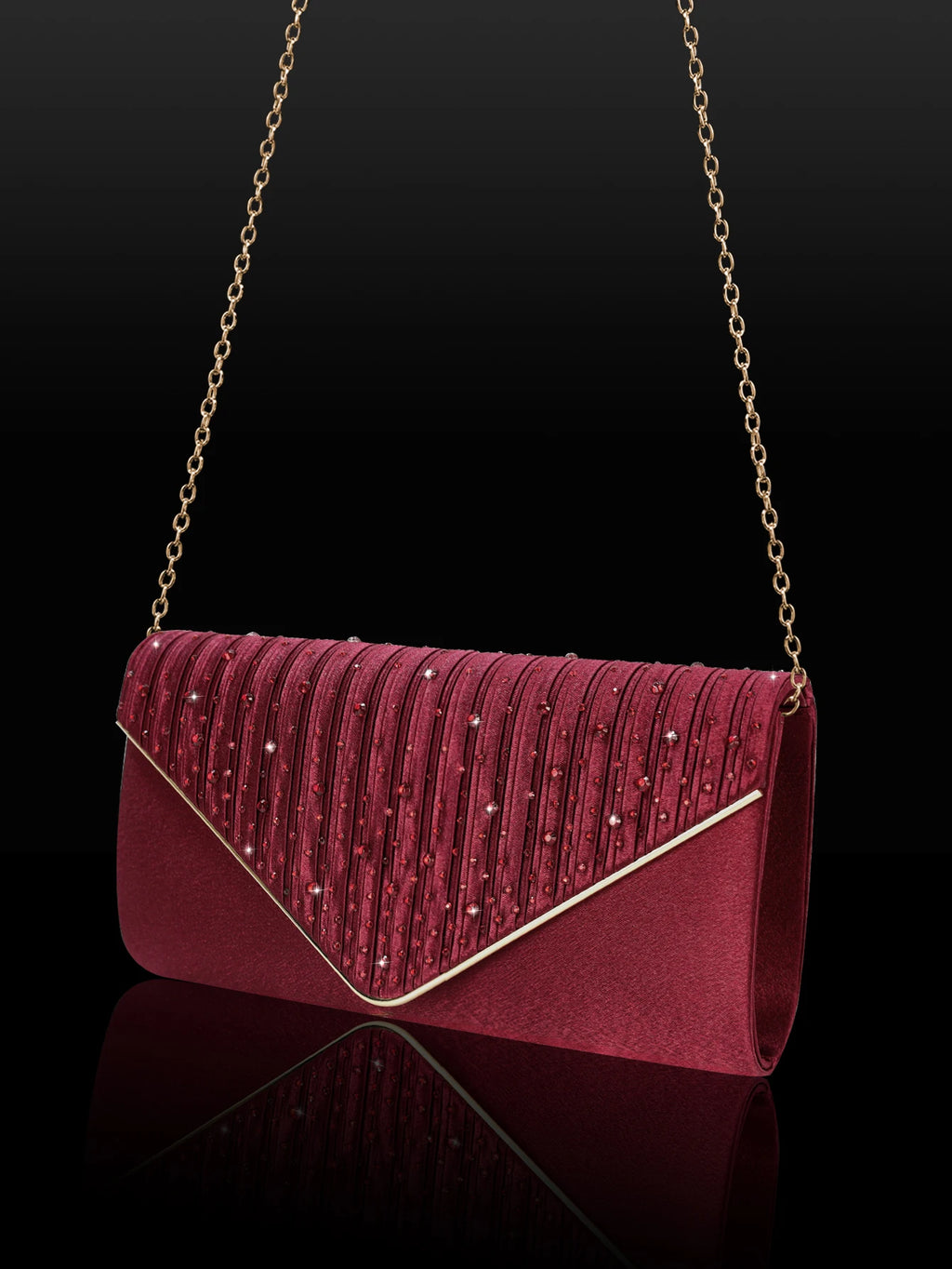 Elegant party clutch embellished with gorgeous rhinestones, paired with stunning rhinestone necklace, earrings and bracelets.