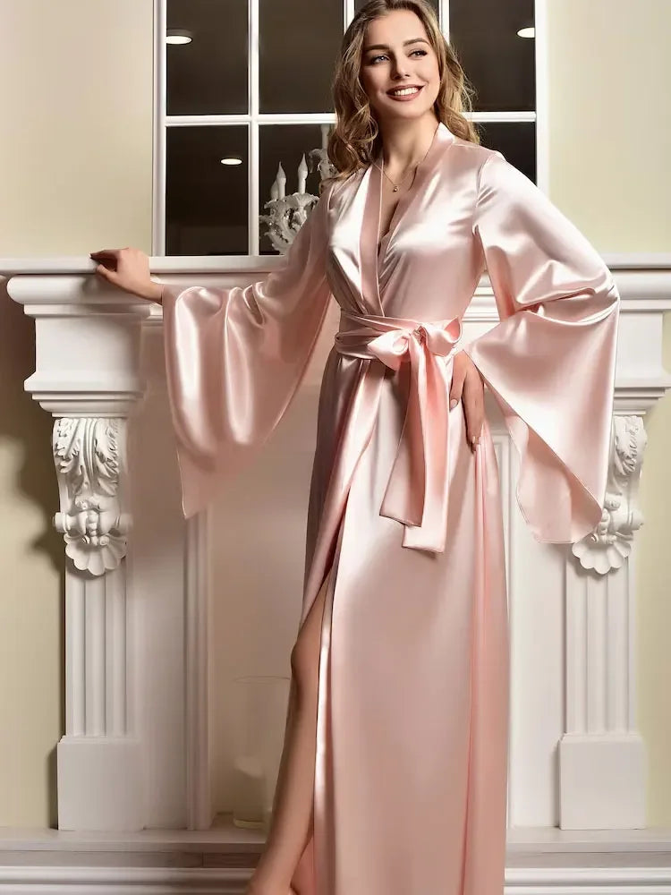 Maxi Bridal Robe Floor Length Wedding Kimono Satin Bachelorette Party Dressing Gown Boudoir Robe Gift for Friend Sexy Long Dress