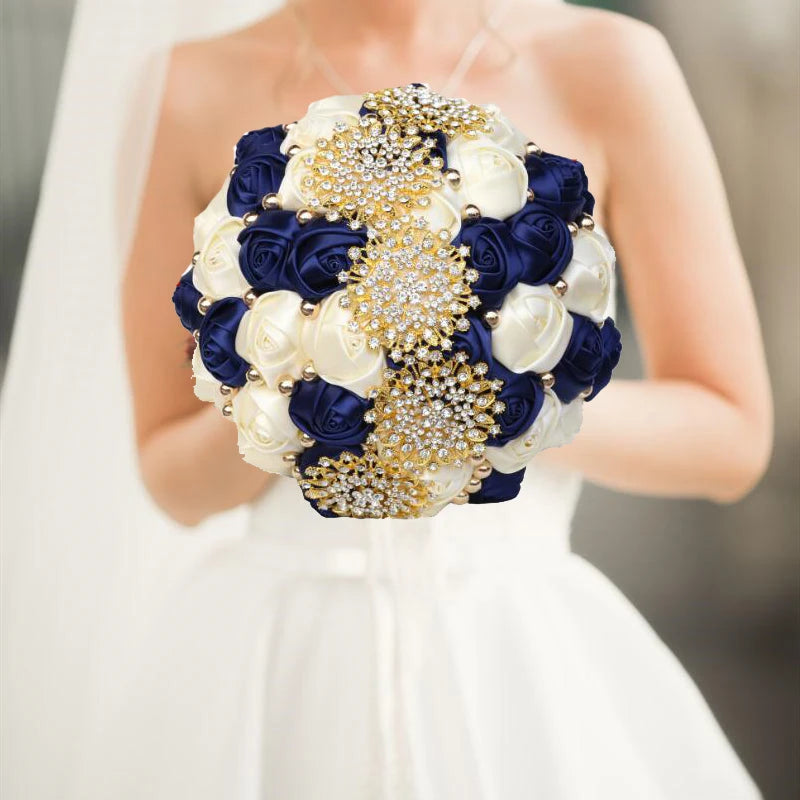Navy Champagne Wedding Bouquet Flowers