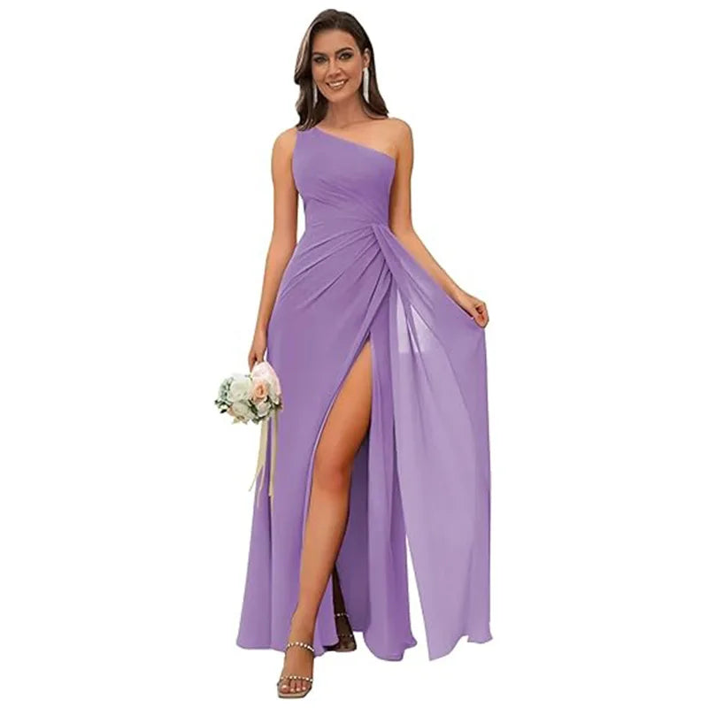 One Shoulder Draped Chiffon Bridesmaid Dress
