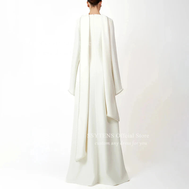 SSYTENS Modest Muslim Wedding Dresses Customized Bride Dresses Ivory Pearls Nikkah Caftan Bridal Gowns Long Vestido De Noiva