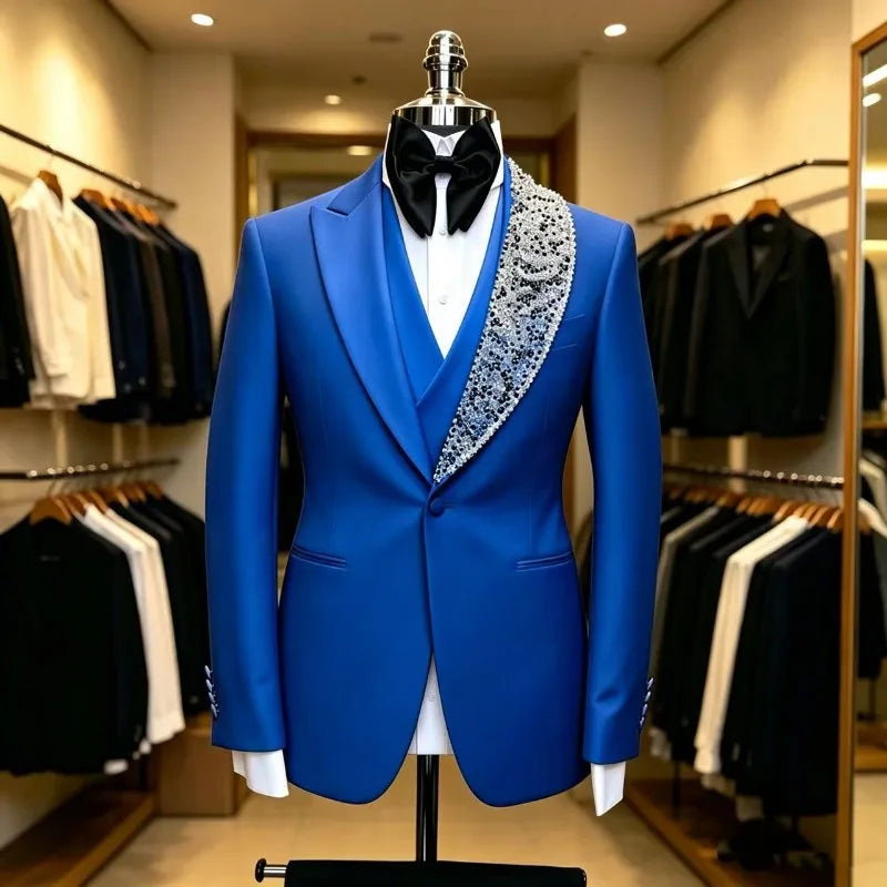 Beaded Wedding Suits for Men Prom Party 3Pcs Groom Tuxedo Custom Made Luxury Slim Fit Fashion Separates Jacket Vest Pants 2026