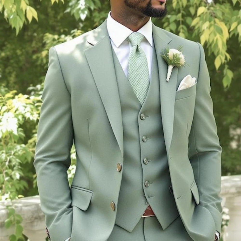 Sage Green Three Piece Custom Wedding Suit for Men