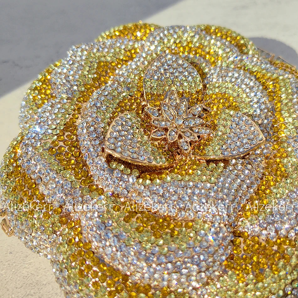 Rose-Shaped Crystal Bridal Clutch