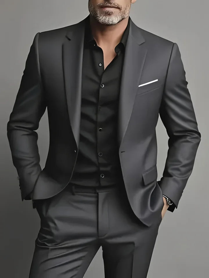 Elegant Men's Suit Sets- Slim Fit Tuxedo Set for Weddings & Formal Occasions, Black Suit