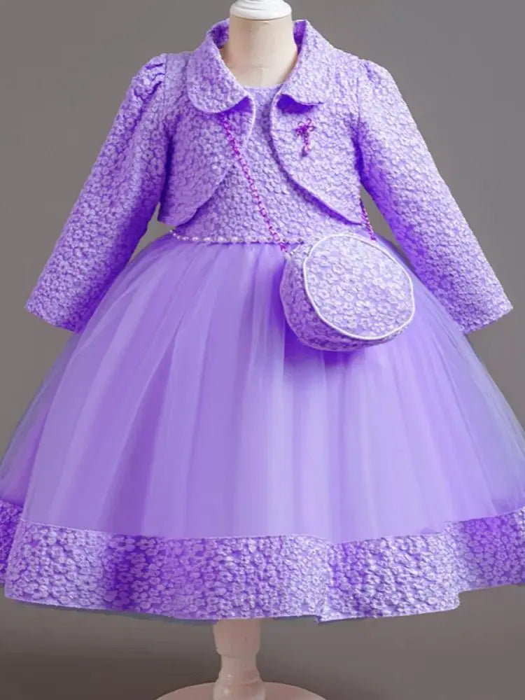 Long-Sleeve Flower Girl Dress Set