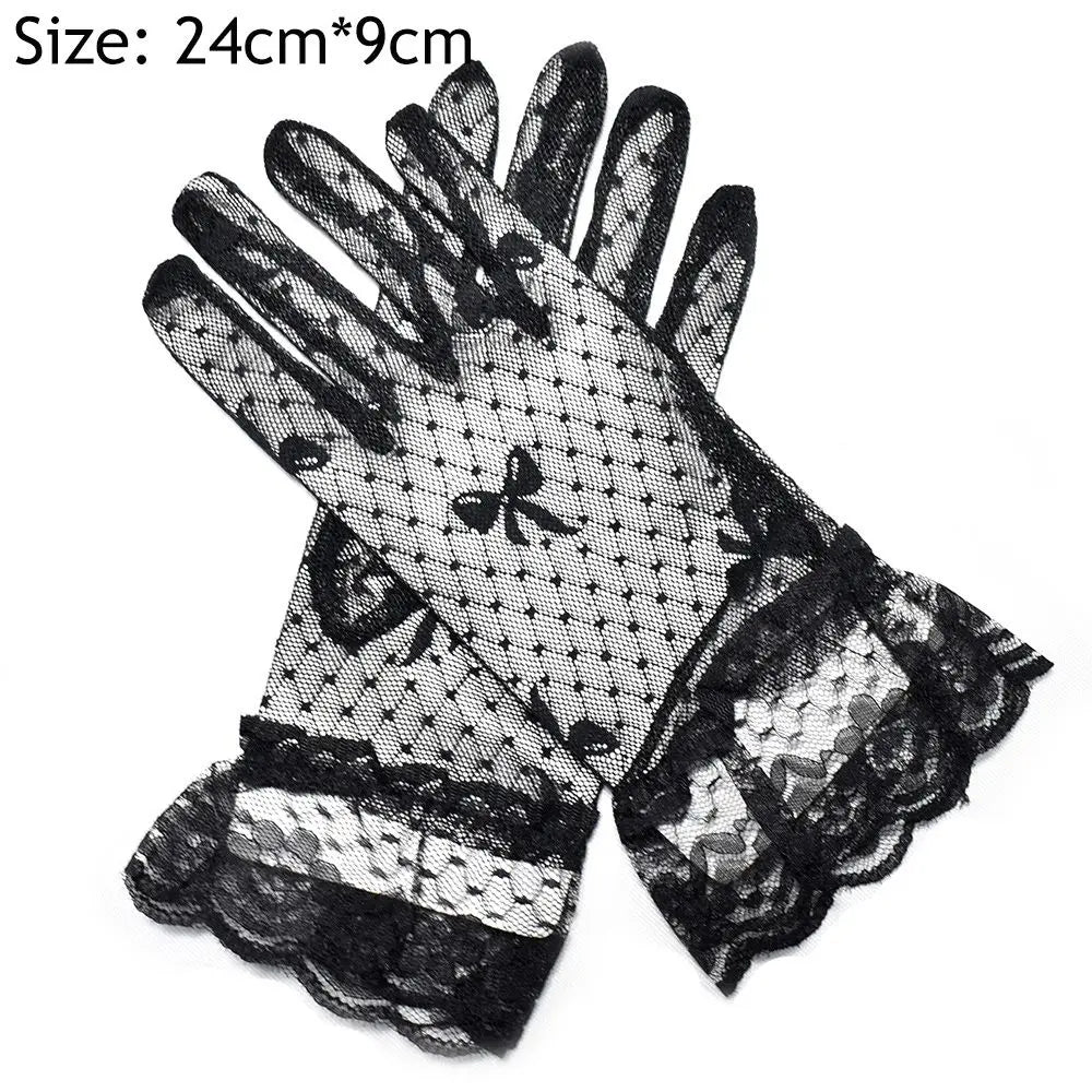 Sexy Dress Party Lace Glove Summer Sunscreen Mittens Women Mesh Bow Lace Gloves Paragraph Wedding Bride Gloves Full Finger Girls