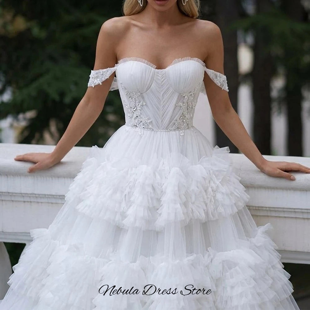 Ruched Tulle Strapless Applique Wedding Dress