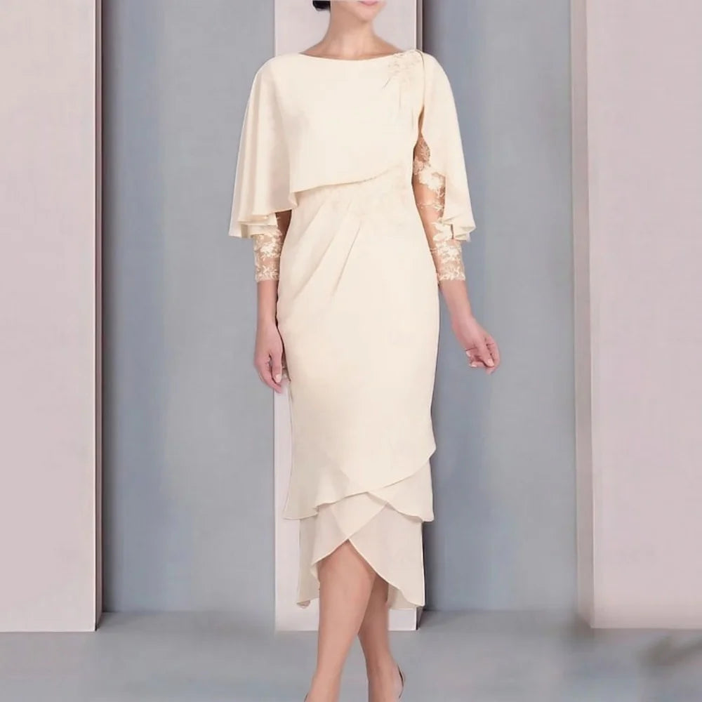 Mother Dresses Elegant Customized Mid-calf Length Bride Party Dress Mermaid Lace Occasion Gown Chiffon robes invitée mariage