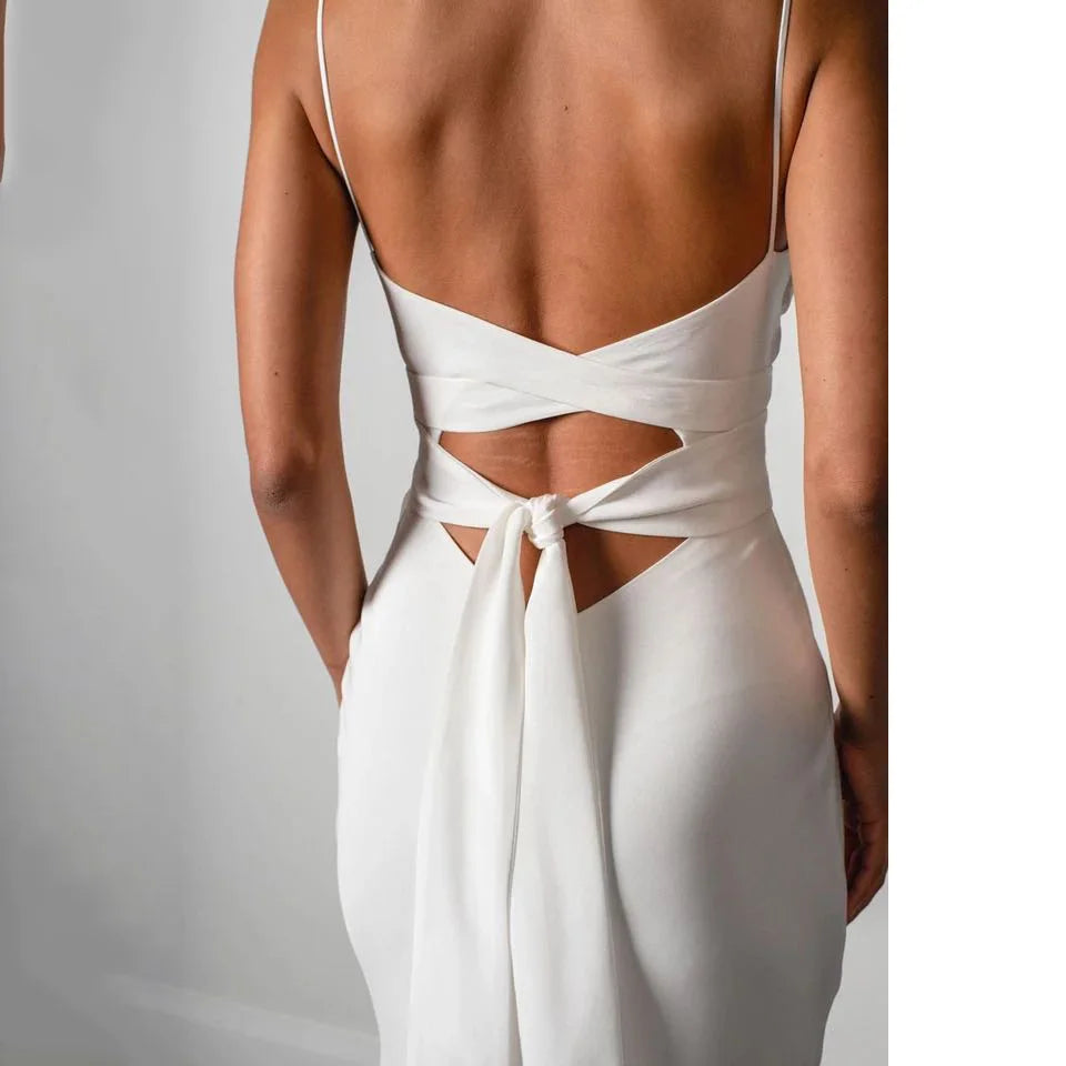 Customized Simple Sexy Wedding Dresses Boho Bridal Dress High Slit Straps Backless Bohemian Bride Gowns Vestidos De Noiva