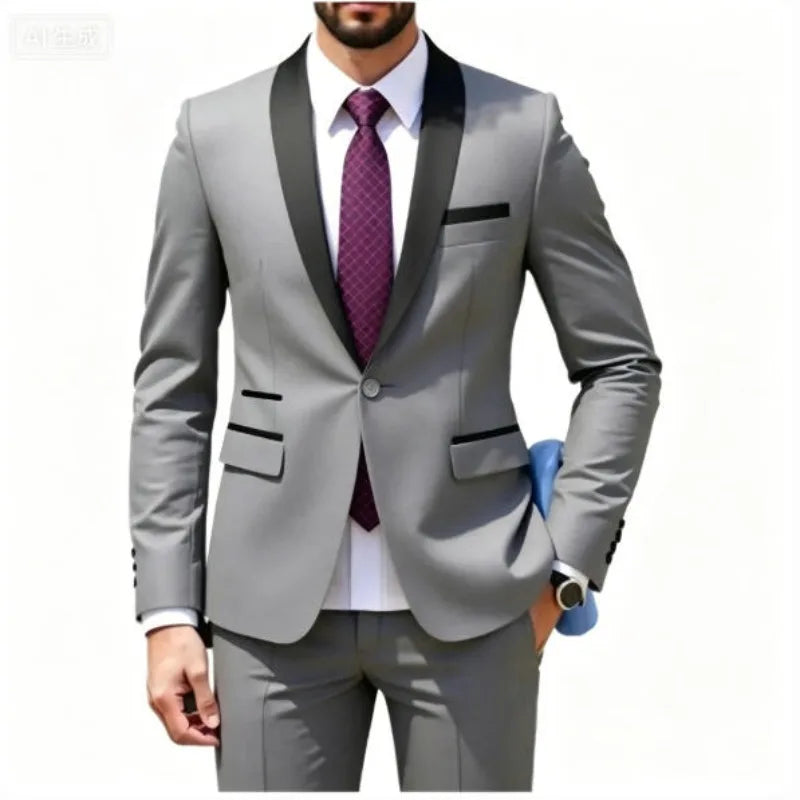 Men's Suit Ensemble - Men's Formal Suit Set - 2-piece Set for Wedding Groom's Attire - Business Wedding Banquet Attire Suit Men