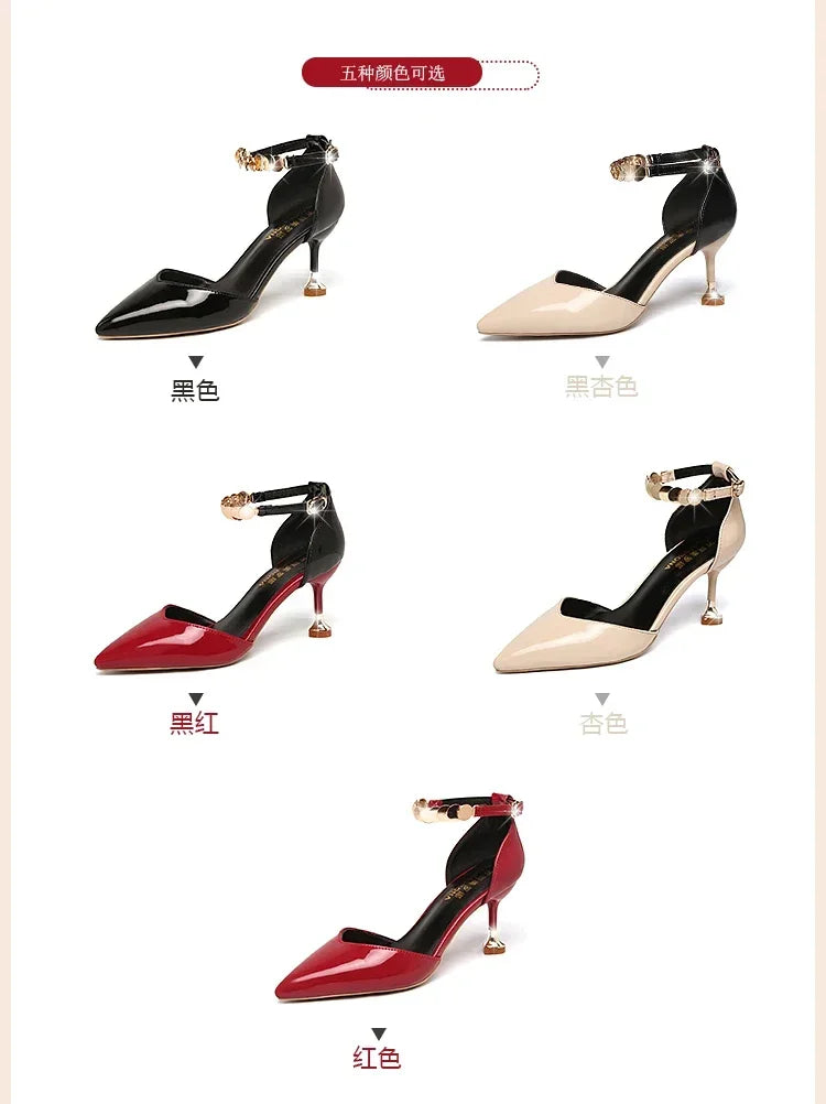 2025 Zapatos De Mujer Women Fashion Sweet Pointed Toe Buckles Strap Stiletto Heels Lady Cool Red Party Heel Shoes White Heels