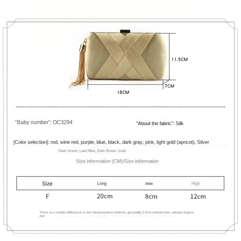 Casual Luxury Silk Fabric Dinner Handbag Tassel Chain Evening Banquet Bag Hand Hold Elegant Bridal Clutch Bag Outdoor