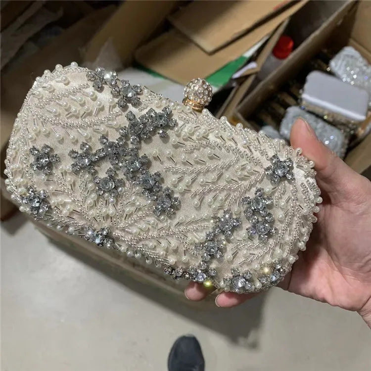 Women's Clutch Bag Crystal Pearl Clutch Purse Luxury Handbag Embroidery Evening Bag Wedding Bag for Bridal Shoulder Bag ZD1529