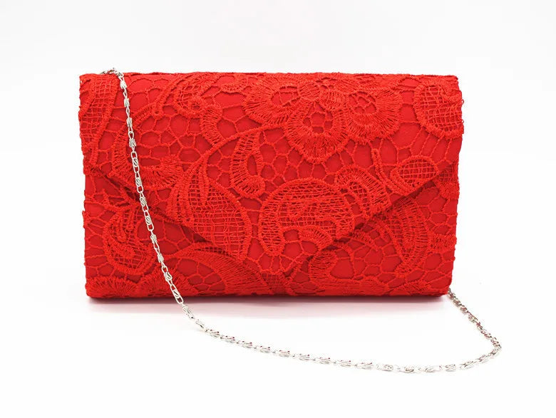 Ladies Silk Evening Bag Vintage Elegant Purple Lace Flower Bridal Clutches For Women Party Handbag Prom Chain Shoulder Bag Purse