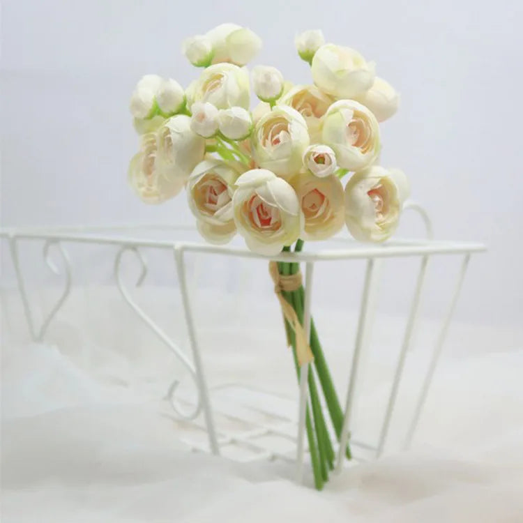24Pcs Bride Handmade Bouquet Artificial Rose Flowers Wedding Bridesmaids Photography Props Home Decoration Mini Lotus Bouquet