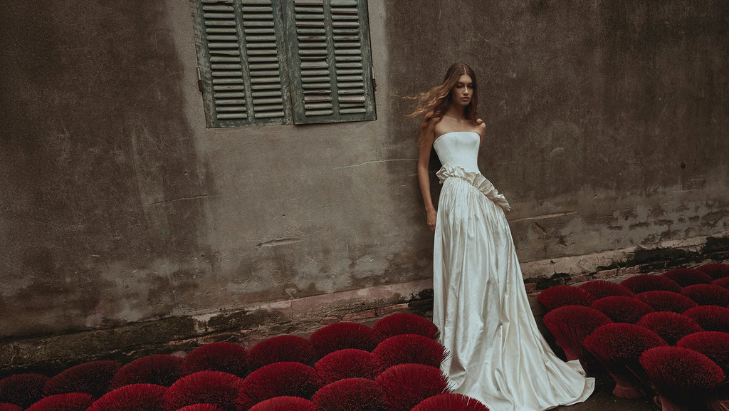 Square-Neck Off-Shoulder Long-Sleeve Satin Mermaid Wedding Dress