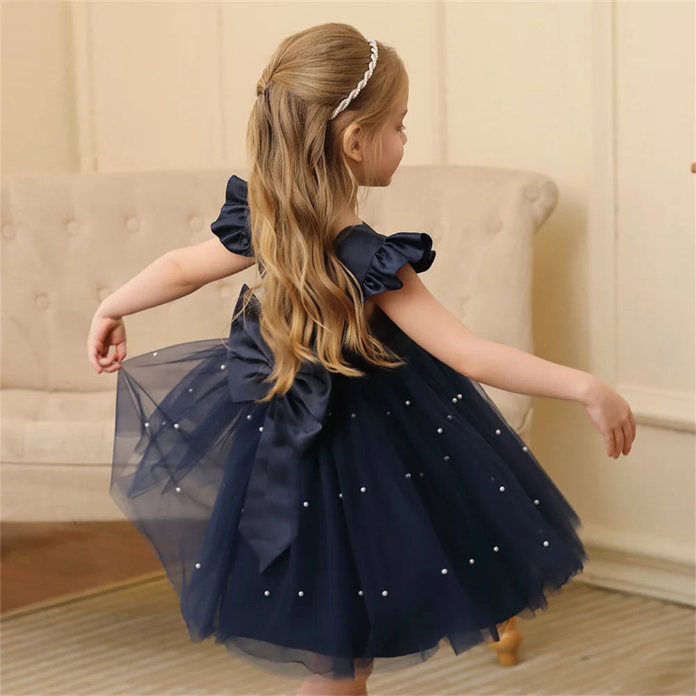 Backless Bow Flower Girl Tulle Dress