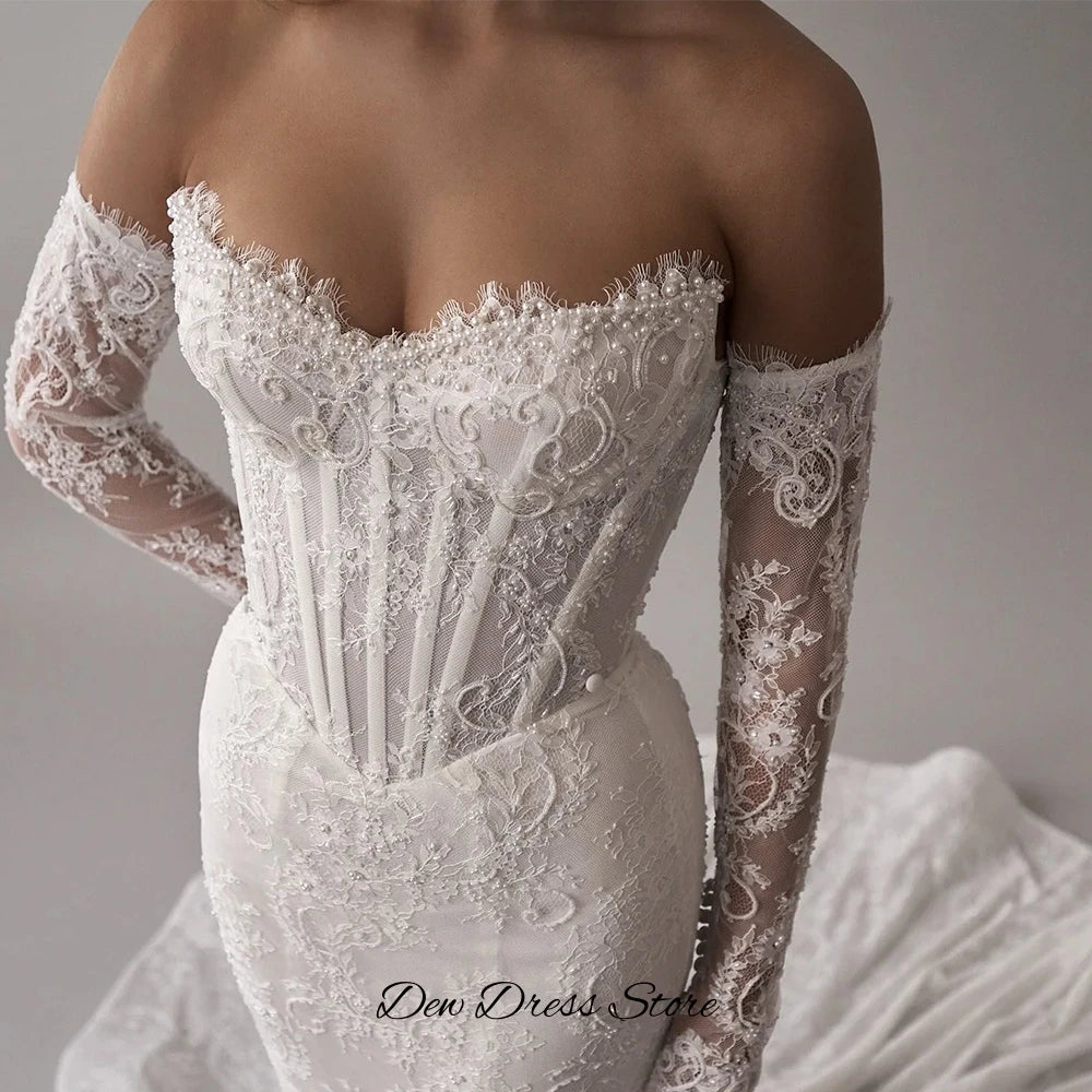 Temperament Mermaid Sleeveless Wedding Dress Elegant Organza Customized Robe de mariée Dreamy Lace Appliques Vestido De Novia