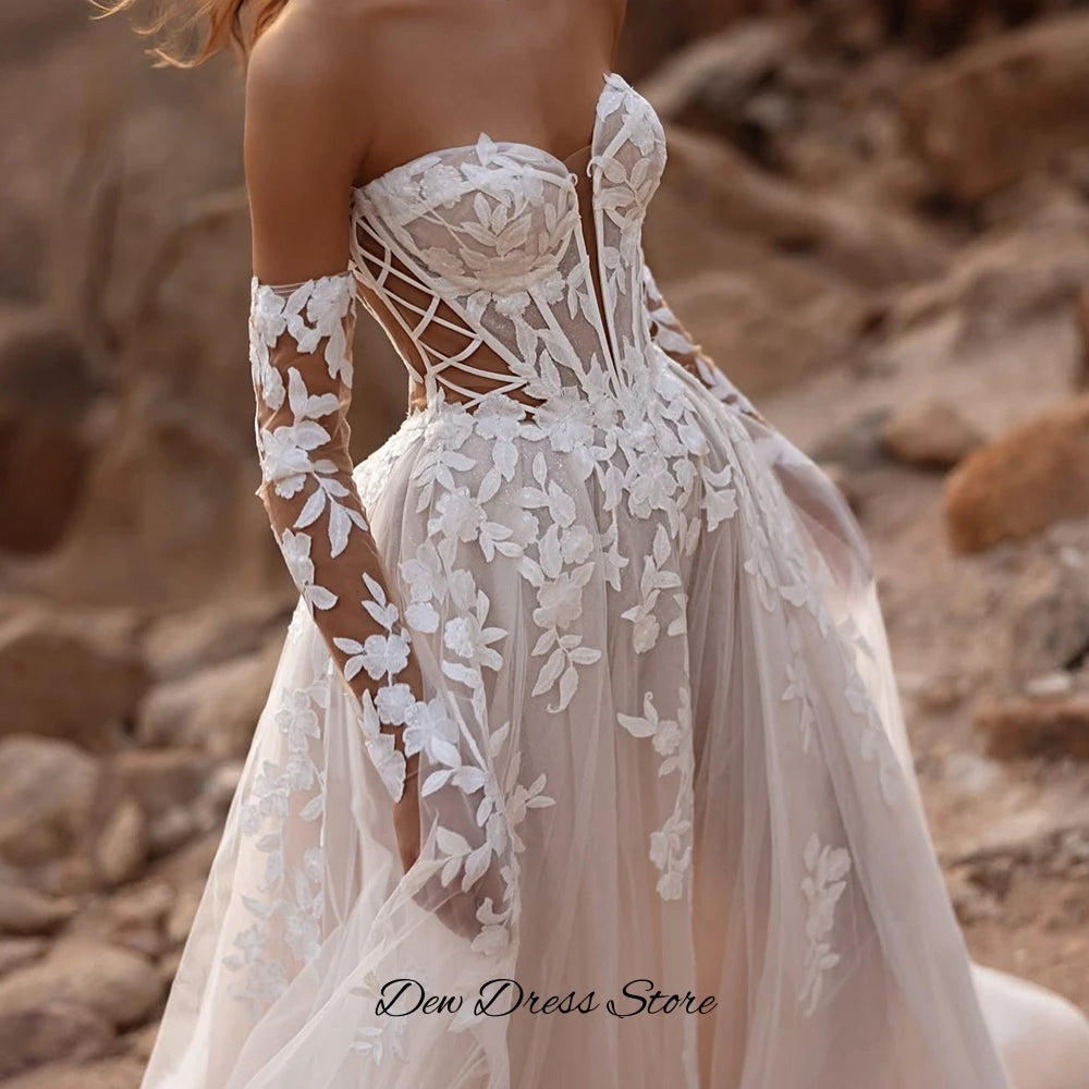 Sweetheart Applique Tulle A-Line Wedding Dress