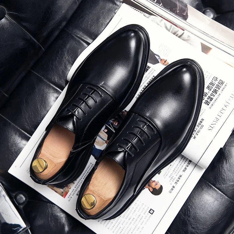 Business Formal Leather Shoes Men's Casual with Suit Low Top Solid Wedding Shoes Color Fashion Oxford Shoes Pointed Office
