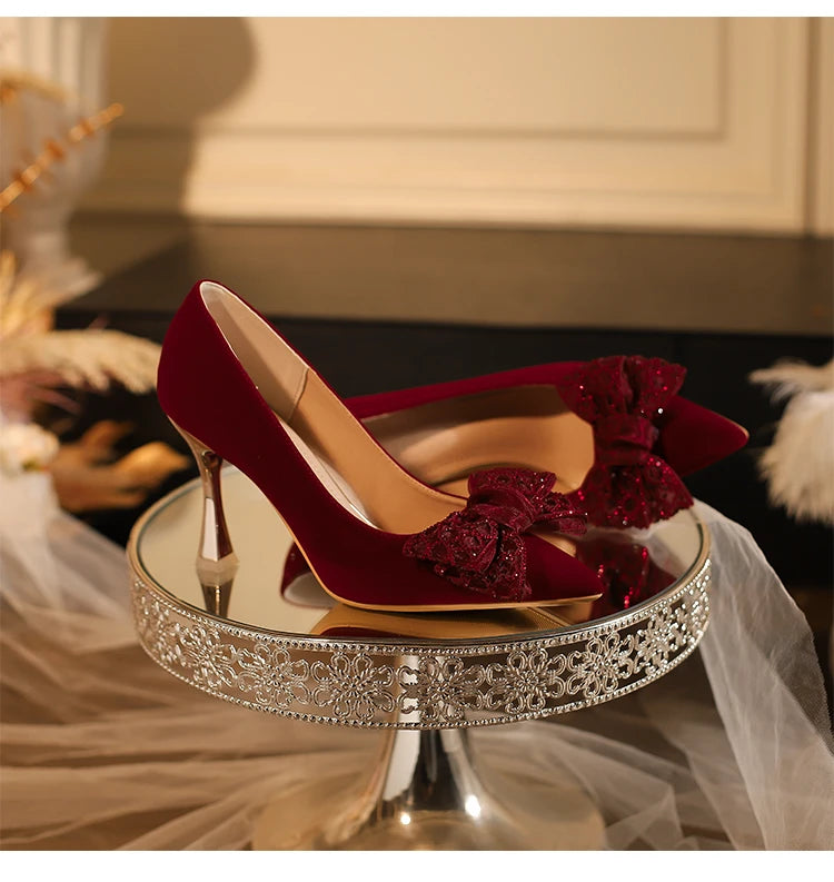 Bride Wedding Shoes 2026 New Red Toast Chinese High Heeled Single Shoes
