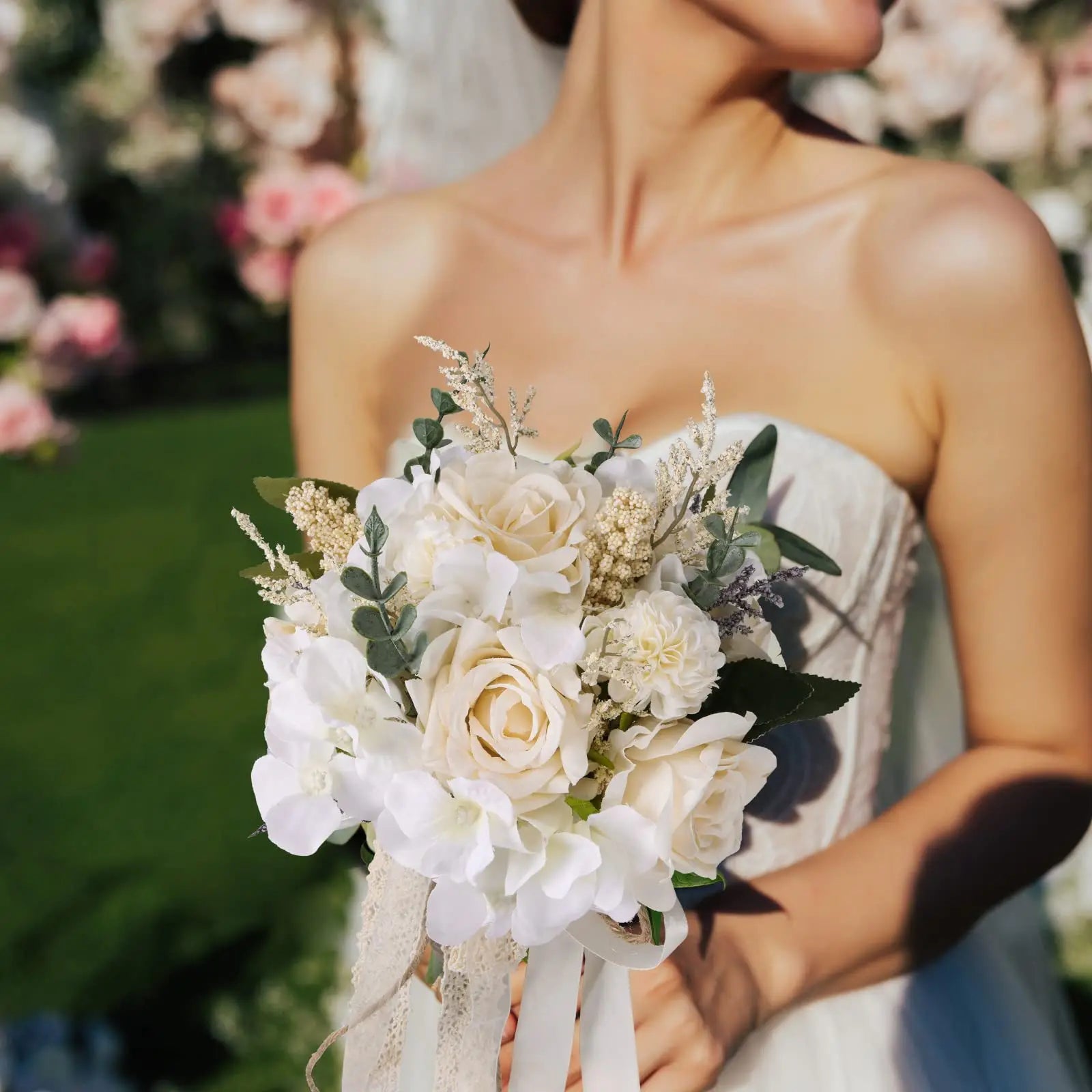 Vintage Boho Ivory Rose Wedding Bouquet