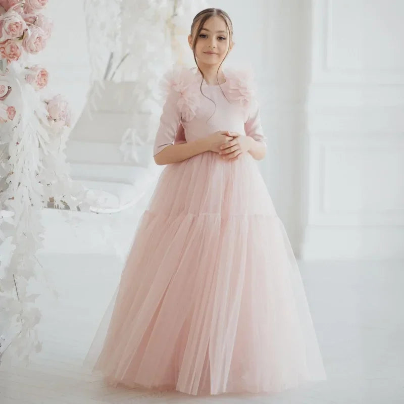 Half-Sleeve Tulle Flower Girl Dress